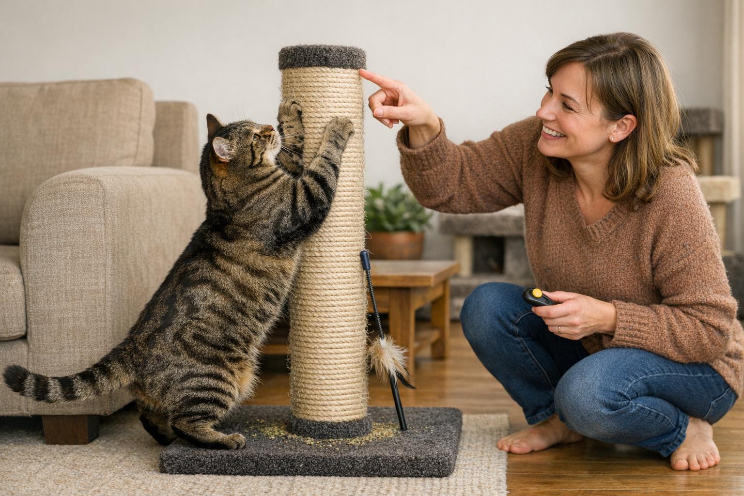 Kat krabt aan een krabpaal in plaats van aan meubels - tips van TIERLO