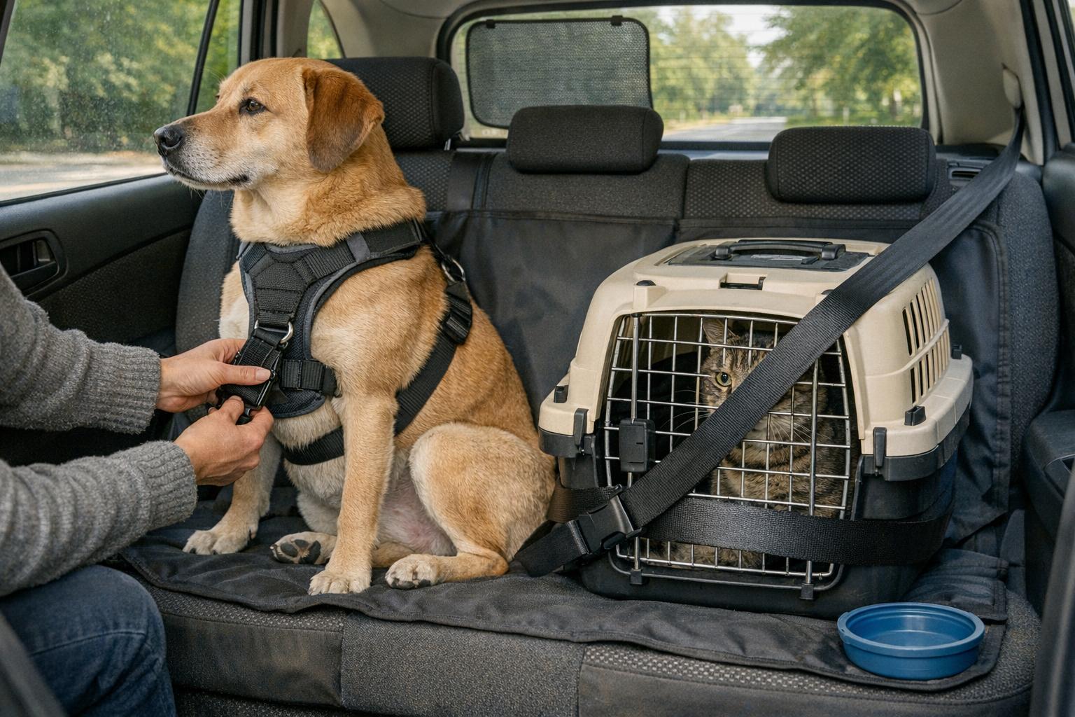 Huisdieren veilig vervoeren in de auto met transportbench en harnas - TIERLO