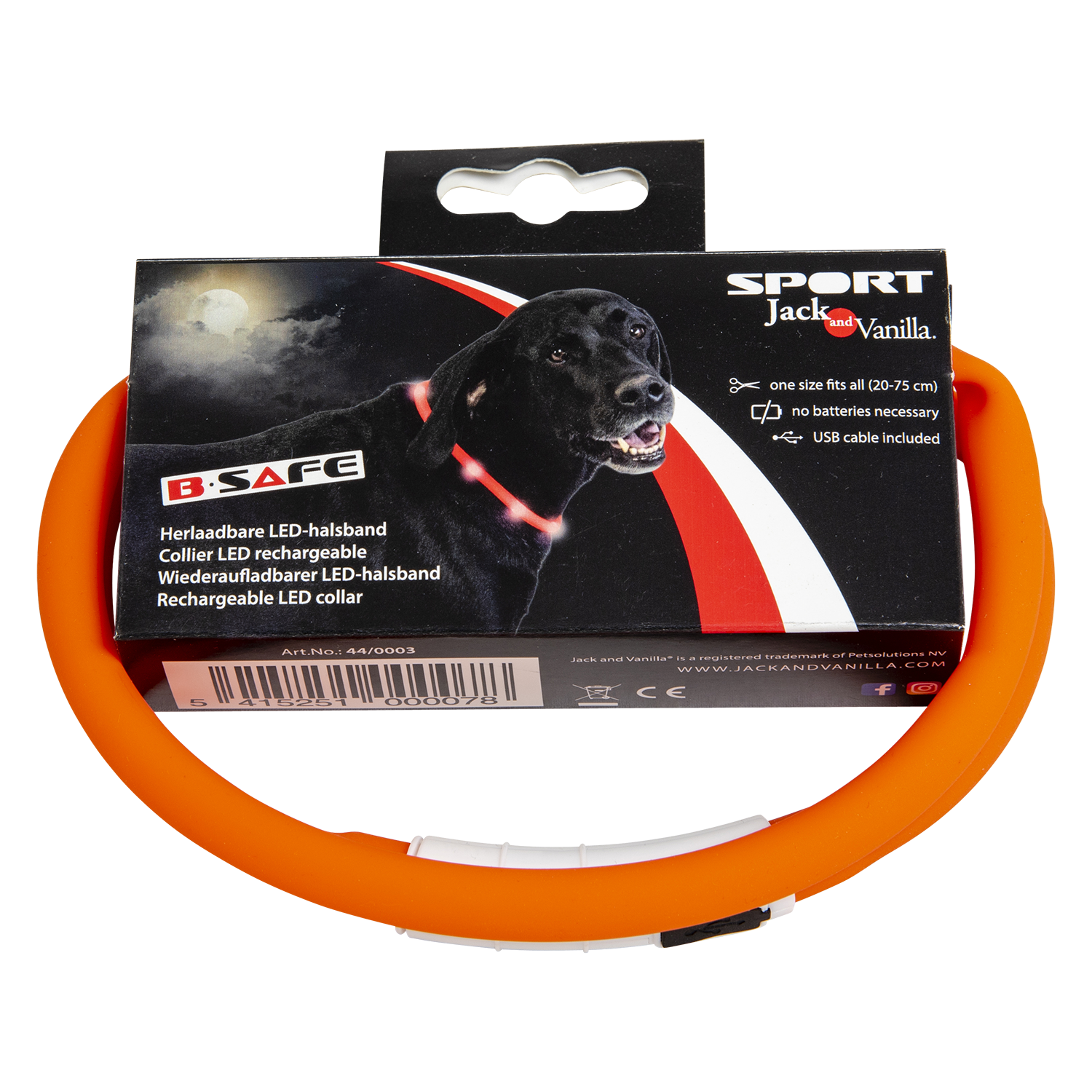 Jack and Vanilla LED halsband Sport LED Collars - 20-75cm - Oranje