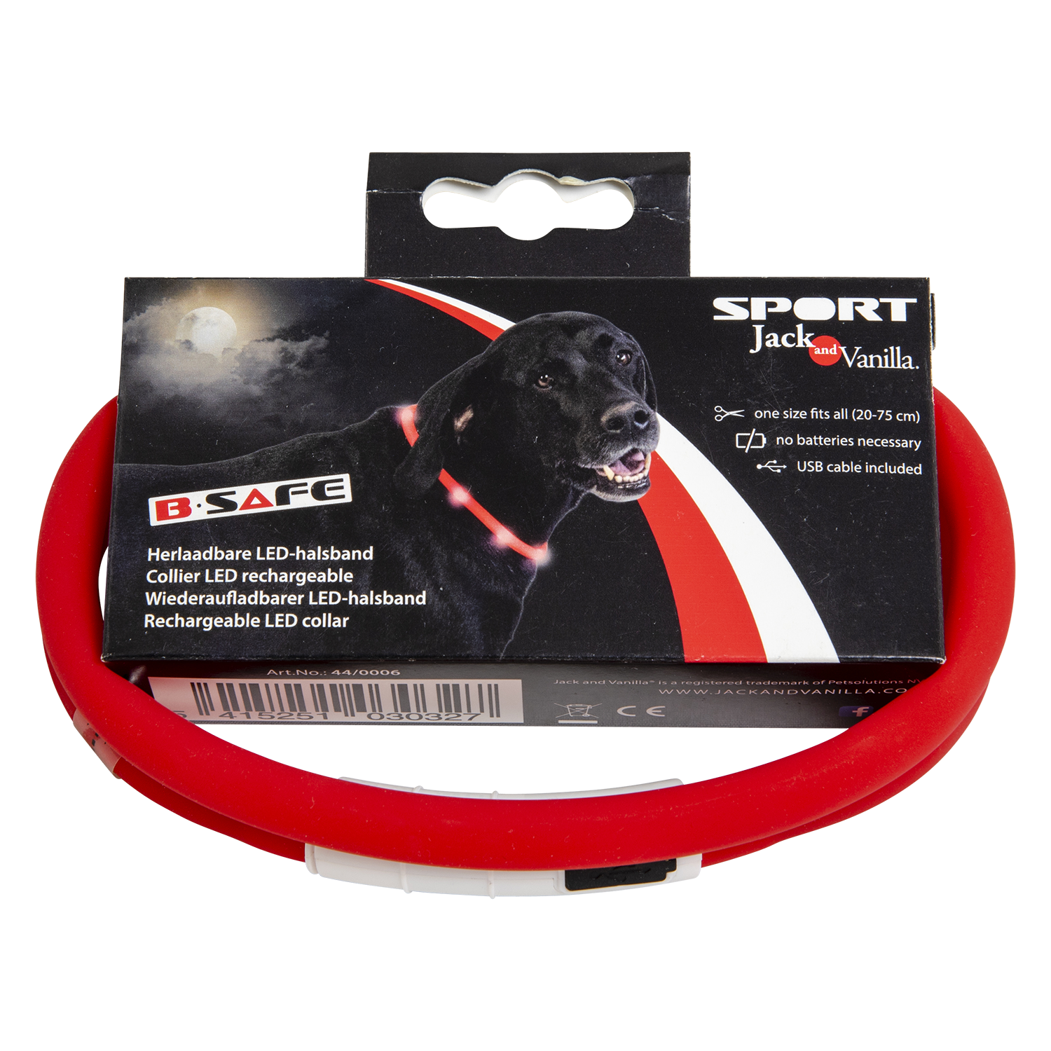 Jack and Vanilla LED halsband Sport LED Collars - 20-75cm - Rood