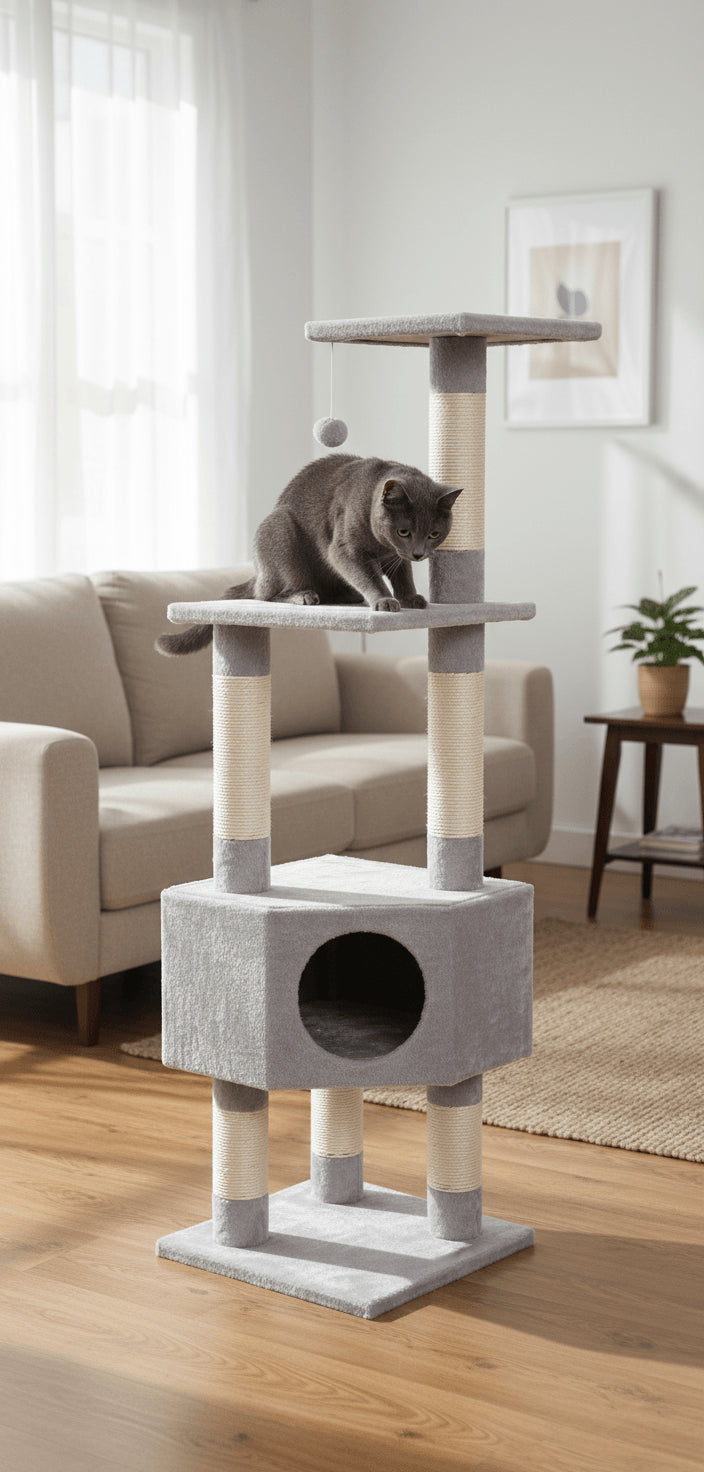Jack and Vanilla Krabpaal Timeless Cat Trees (Home) - 40x40x130cm - Crème/Grijs