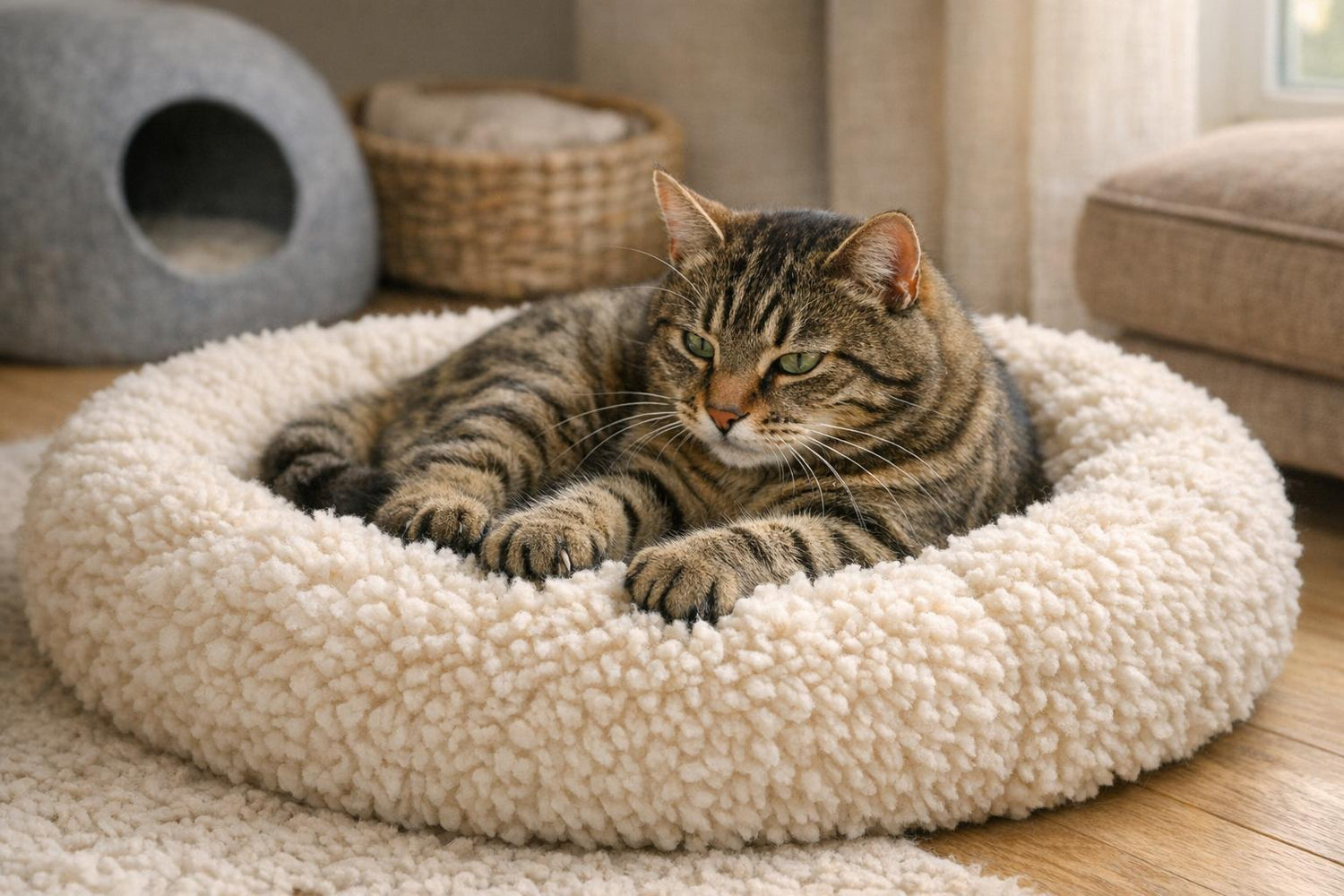 Kat rust comfortabel in een zachte kattenmand - selectie van TIERLO